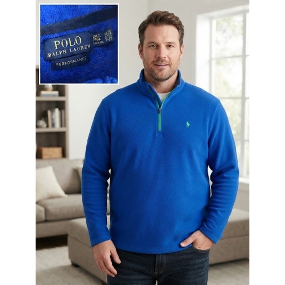 Polo Ralph Lauren Performance Fleece Pullover Mens 2XLT Blue Green Quarter Zip
